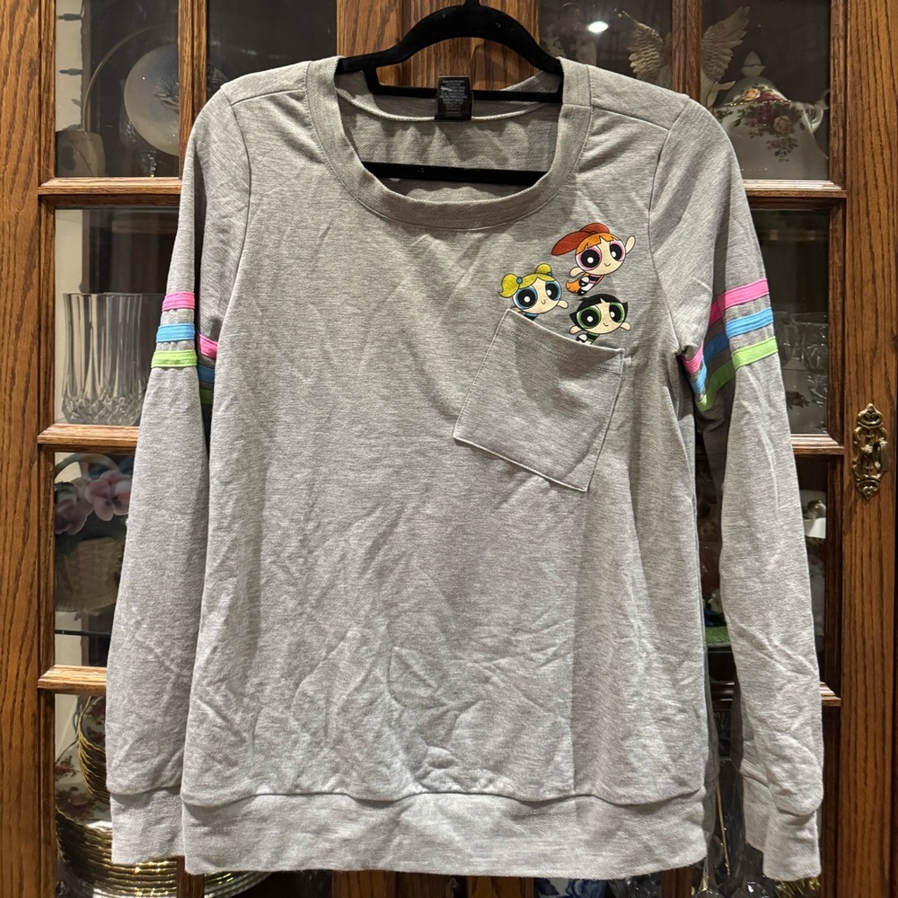 Cartoon Network Power Puff Girls - Gray Long Sleeve with Colorful Stripes